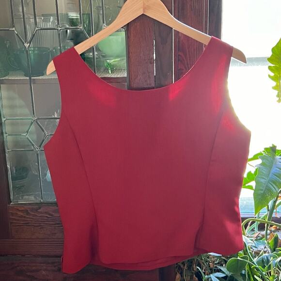 90s Vintage Kasper Red Cropped Tank Blouse Size 12 Side Zip Scoop Neck Coquette - Picture 8 of 15